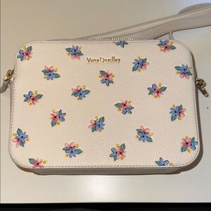 Vera Bradley Cream and Blue Crossbody Bag with Floral Design